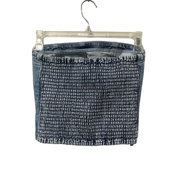 Aerie Denim Strapless Corset Top Size XS Smocked Back Y2K Bustier Tube - Picture 2 of 7